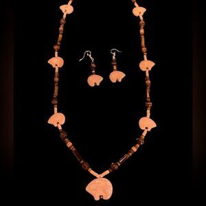 Zuni Bear Fetish Necklace Earring Set